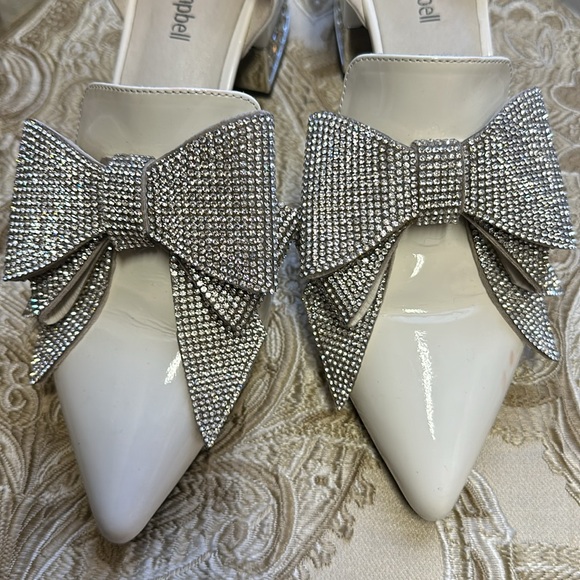 Jeffery Campbell Valenti White Silver Patent Bow Metallic Heel Loafer - Picture 7 of 11